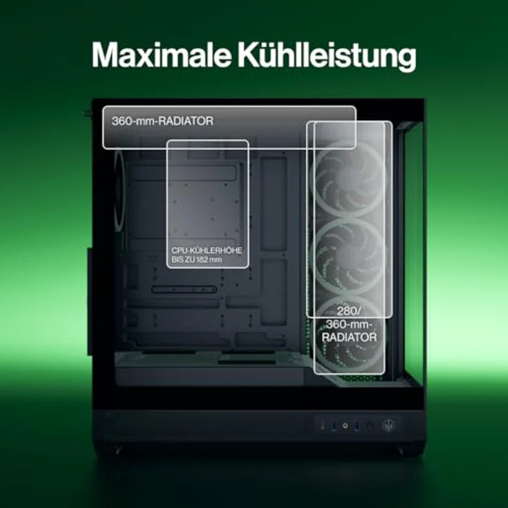 ENDORFY Fishtank 6000 Corona, PC-Gehäuse ATX E-ATX, Panorama-Design aus gehärtetem Glas, 4x120 mm ARGB PWM Lüfter, USB-C, 360 mm Kühlung, für GPUs bis 445 mm, modernes schwarzes Computergehäuse – Bild 4