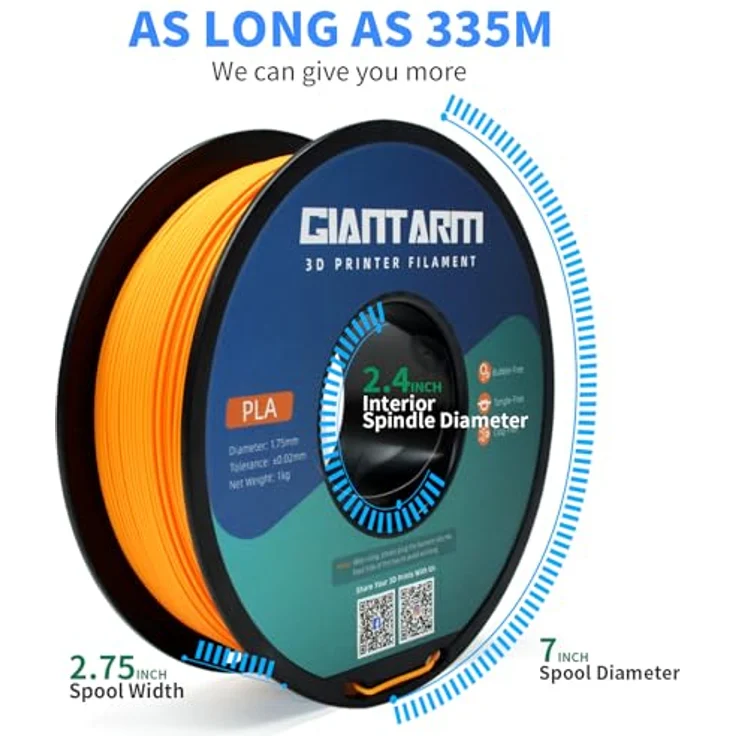 GIANTARM PLA Filament 1.75mm, 1kg Spule in Orange, hohe Präzision, vakuumverpackt – Bild 5