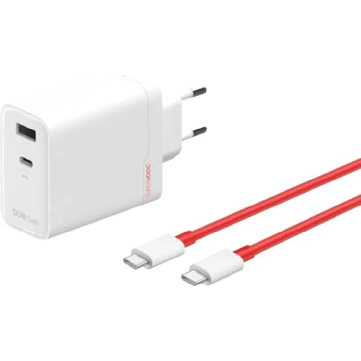 OnePlus Charger SUPERVOOC 120W Dual Port Cargador de Carga Rápida USB-C Con Cable Blanco
