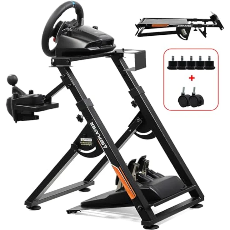 GTPLAYER Lenkradständer für Gaming Wheel, höhenverstellbar (68,5-80 cm) mit V1 V2 Schalthebelhalterung, stabil und kompatibel mit PS4, Xbox, PC – Bild 1
