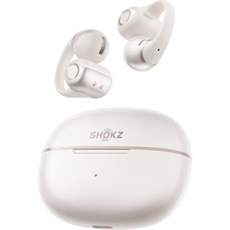 SHOKZ OpenDots 2 Open-Ear Clip-On Earbuds, Dolby Audio mit Deep Bass, 40 Std. Laufzeit, Bluetooth 6.1, IP57 wasserdicht, klare Anrufe mit 3 Mikrofonen, kabelloses Laden, Weiß – Bild 1