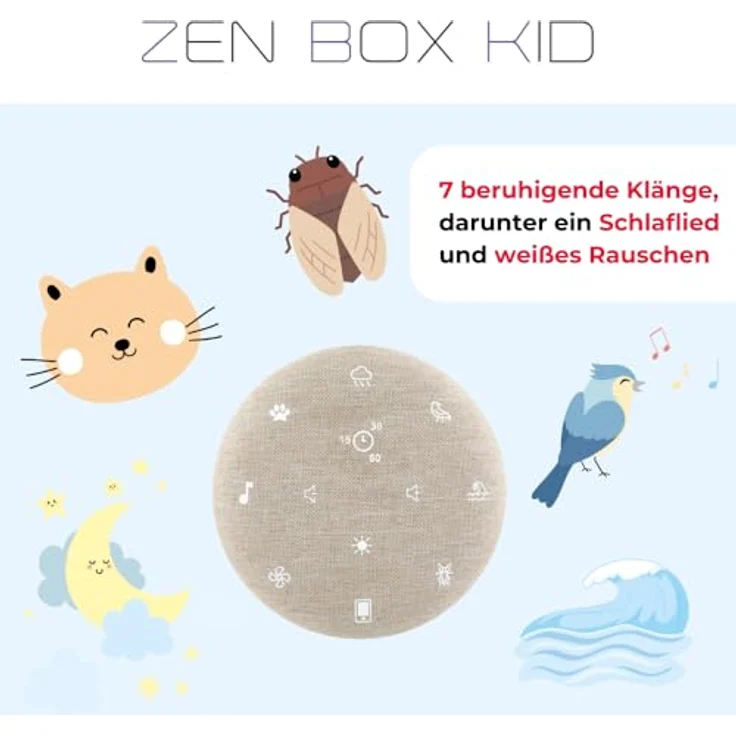 Terraillon Zen Box Kid Soundbox, Einschlafhilfe mit 7 beruhigenden Klängen, 8 Lichtstimmungen & Bluetooth – Bild 3