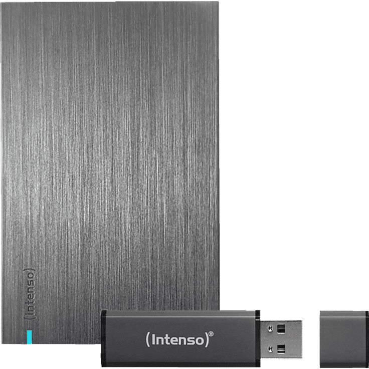 INTENSO Memory Board Bundle, externe 2,5 Zoll Festplatte 1 TB und 64 GB USB-Stick, Anthrazit