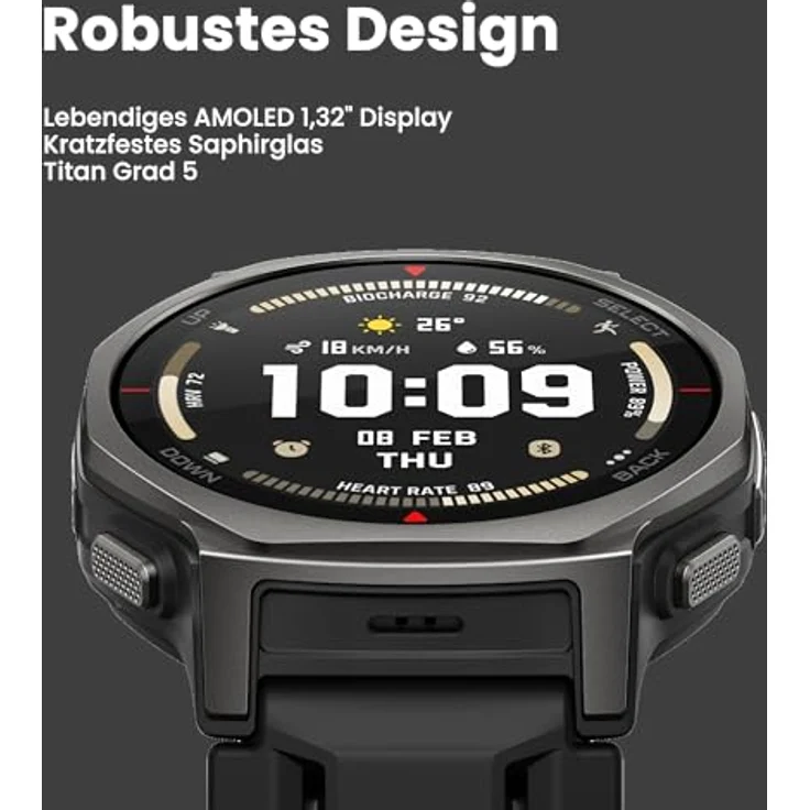 Amazfit T-Rex 3 Pro, Outdoor Smartwatch 44 mm Saphir-AMOLED, Taschenlampe, Titanlünette, Dual-Band GPS, 180+ Sportmodi, 10 ATM, Schwarz – Bild 2