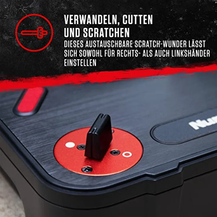 Numark PT01 Scratch - tragbarer DJ-Plattenspieler mit auswechselbarem Scratch-Switch, eingebautem Lautsprecher, Stromversorgung über Batterie - Netzteil, 3 Geschwindigkeiten und USB-Verbindung – Bild 4