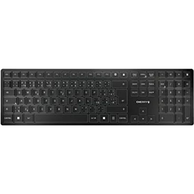CHERRY KW 9100 Slim, kabellose Tastatur, Tschechisches Layout, QWERTY Tastatur, wahlweise Bluetooth- oder Funkverbindung, SX Scherenmechanik, wiederaufladbar über USB-Kabel, flach, schwarz-Silber – Bild 1