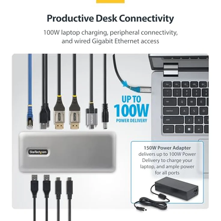 StarTech USB-C Dockingstation, Dual 4K 60Hz DisplayPort MST Dock, 100W Power Delivery, 1GbE, treiberlos für Windows – Bild 4