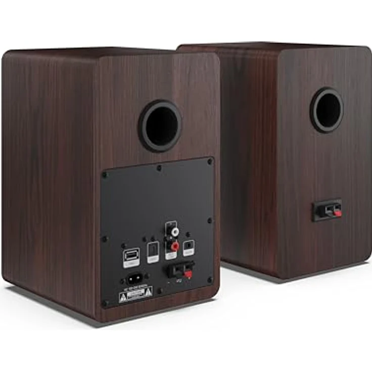 SHARP CP-SS30 2-Wege-Lautsprecher aktiv, 60 Watt (2x30 W) Holzgehäuse (Bluetooth 5.0, USB, Optisch, AUX, Cinch), Bass- und Höheneinstellung, abnehmbare Gitter, Fernbedienung, braun – Bild 5
