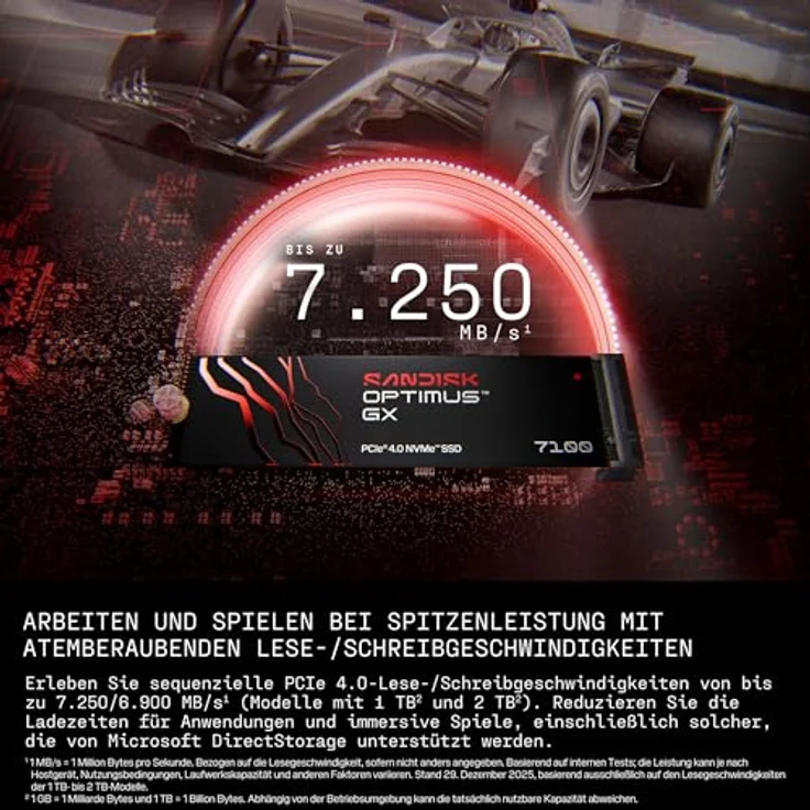 SANDISK Optimus™ GX 7100 NVMe™ Festplatte, 1 TB SSD PCI Express, sequenzielle Geschwindigkeiten bis zu 7.250 MB/s – Bild 2