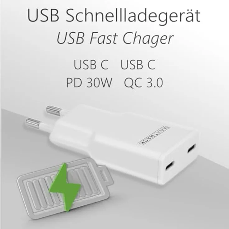 MAXTRACK Schnellladegerät MQ3L – 2 USB-C Ports, 30W, GaN-Technologie, Power Delivery 30W & QC 3.0, ultra-flach 1,5 cm – Bild 2