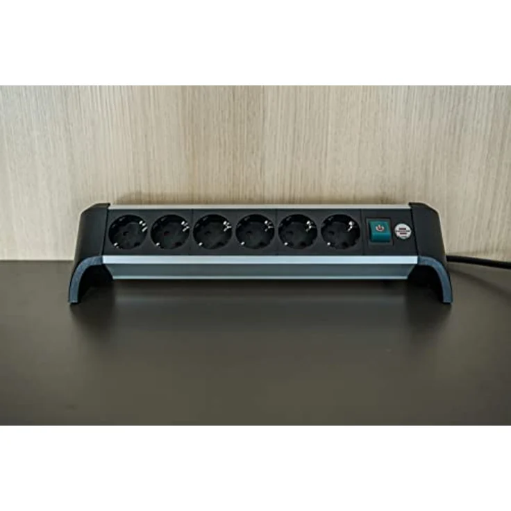 Brennenstuhl Alu-Office-Line Steckdosenleiste 6-Fach/Steckerleiste aus Aluminium für den Schreibtisch (Mehrfachsteckdose mit Schalter und 3m Kabel) – Bild 4