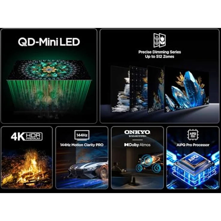 TCL 55Q6C 55 Zoll QD-Mini LED Fernseher, 4K HDR Premium 1000nits, Smart TV mit Google TV (Dolby Vision IQ & Atmos, Onkyo 2.1 Sound System, 144Hz Motion Clarity Pro, Game Master) – Bild 4
