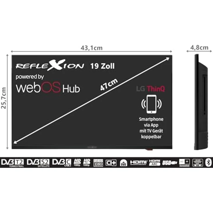 Reflexion LDDX19IBT Black, 19 Zoll Smart TV mit integriertem DVD-Player, geeignet für Caravan 12/24/230 Volt – Bild 3
