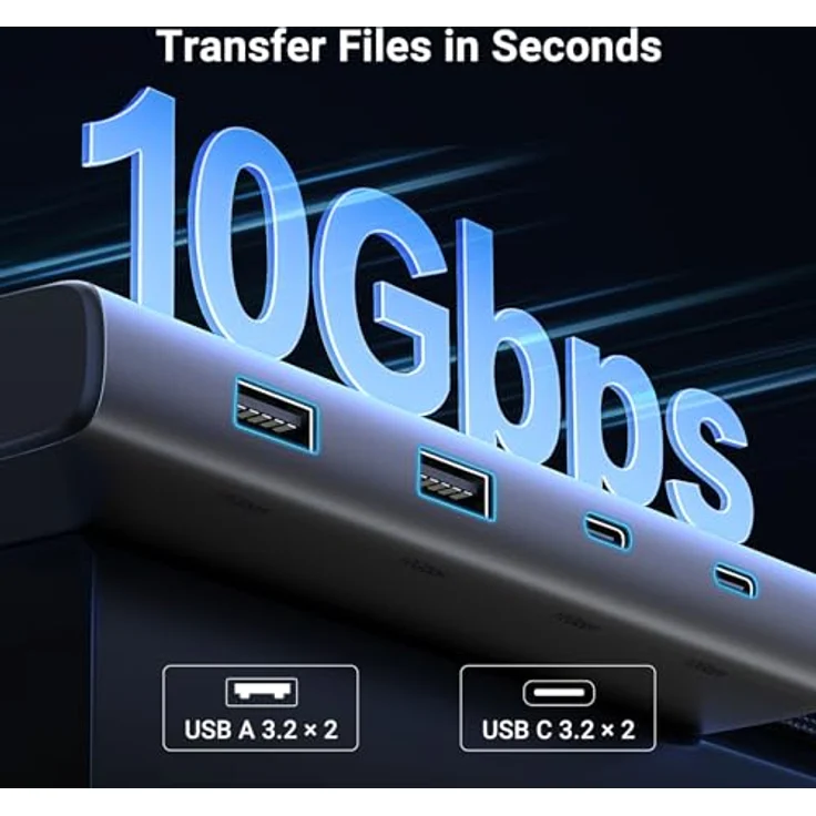 UGREEN Revodok Pro Triple Display Dock USB C Hub, 3-facher Monitoranschluss mit 2xHDMI & DP (4K@60Hz), 10Gbps 4xUSB Ports (2xUSB A & 2xUSB C), PD 100W, elegantes Design mit 30cm Kabel – Bild 4