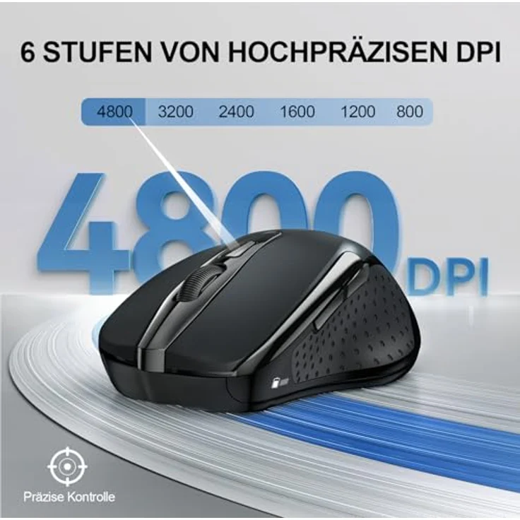 TECKNET Bluetooth Maus M280, kabellos, 4800 DPI, ergonomisch, Tri-Modi (BT 5.0/3.0 + 2.4G), 30 Monate Batterielaufzeit, leise, kompatibel mit Windows, Mac OS und Android – Bild 3