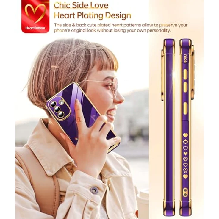 LeYi Handyhülle für Samsung Galaxy A56 5G, TPU Silikon Cover mit Herz Muster und 2*Schutzfolie, stoßfest und kratzfest, Dunkel Lila – Bild 5