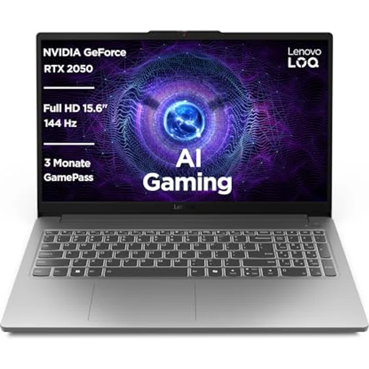 Lenovo LOQ Gaming Laptop, 15,6" Full HD 144Hz, Intel Core i5-12450HX, 16GB RAM, 512GB SSD, NVIDIA GeForce RTX2050, G-Sync, QWERTZ, grau, AI Chip LA1 – Bild 1
