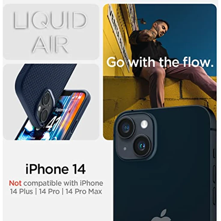 Spigen Liquid Air Hülle Kompatibel mit iPhone 14 Hülle Case - Matte Besichtung, Air Cushion Technologie, Navy Blue – Bild 2