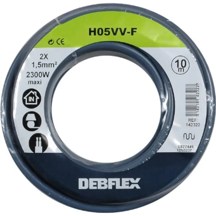 Debflex 142322 Spule, Kunststoffmantelleitung HO5VV-F 2 x 1,5, 10 m, grau