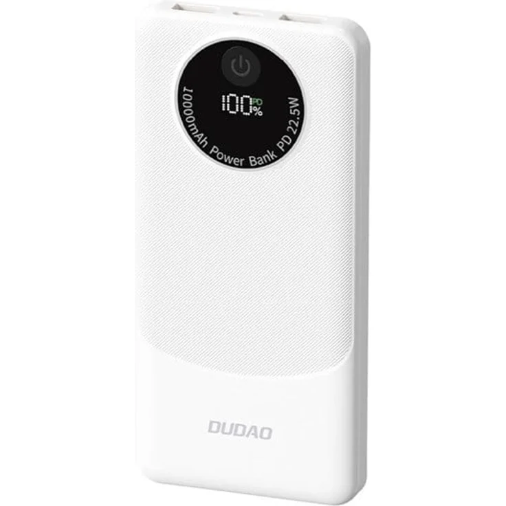 Dudao Powerbank K12, 10000mAh mit 22.5W PD, 2x USB-A, 1x USB-C, digitales LED-Display, weiß