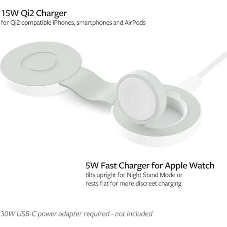 Twelve South Butterfly SE 2-in-1 Qi2 Reise-Ladegerät für iPhone, Airpods und Apple Watch, Weiß - Kabelloses Reise-Ladegerät für iPhone und Apple Watch, kompatibel mit MagSafe, ultrakompakt zusammenklappbar – Bild 2
