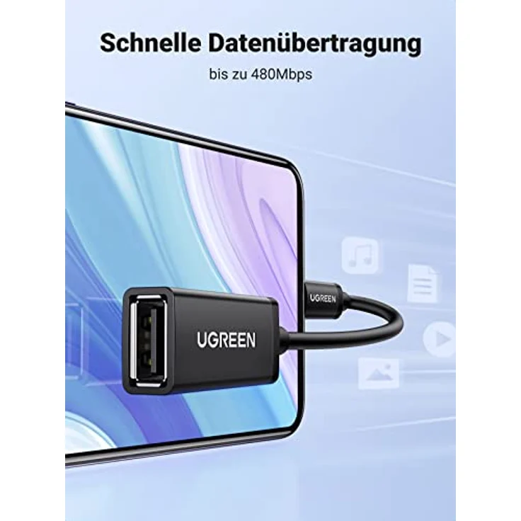 Ugreen US133 10396, OTG Flachkabel Micro-USB (männlich) / USB-A (weiblich), 0,15 m, schwarz, platzsparendes Design für schnelle Datenübertragung – Bild 3
