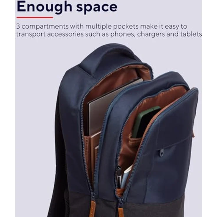 Trust Lisboa Laptop Rucksack Herren 16 Zoll, Reiserucksack 23 Liter mit Trolley-Gurt, Backpack aus Recycelten PET-Flaschen, Handgepäck Rücksack Damen Schule Arbeit Reisen Business - Blau – Bild 5