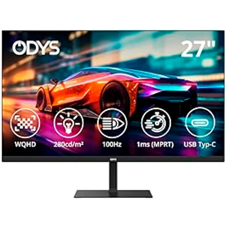 Odys i27-Q-100-27 Zoll (69 cm) Office & Gaming Monitor, WQHD, FreeSync, USB-C, Schwarz – Bild 1