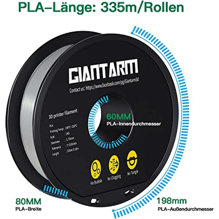 GIANTARM PLA Filament 1.75mm, 1kg 3D Druckmaterial, Grau, Maßgenauigkeit +/- 0,02mm, umweltfreundlich – Bild 5