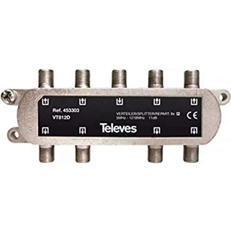Televes REPART. 5...1218MHz "F" 8D 11dB, Signalverstärker mit 8-Fach-Verteiler und F-Anschlüssen, Innenmontage, Kompatibel mit DOCSIS 3, 11dB Einfügedämpfung, Erdungsschraube enthalten, keine Gleichspannungsdurchlass.