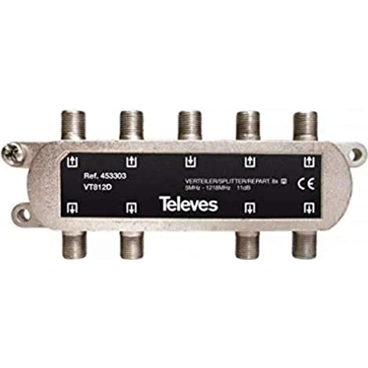 Televes REPART. 5...1218MHz "F" 8D 11dB, Signalverstärker mit 8-Fach-Verteiler und F-Anschlüssen, Innenmontage, Kompatibel mit DOCSIS 3, 11dB Einfügedämpfung, Erdungsschraube enthalten, keine Gleichspannungsdurchlass.