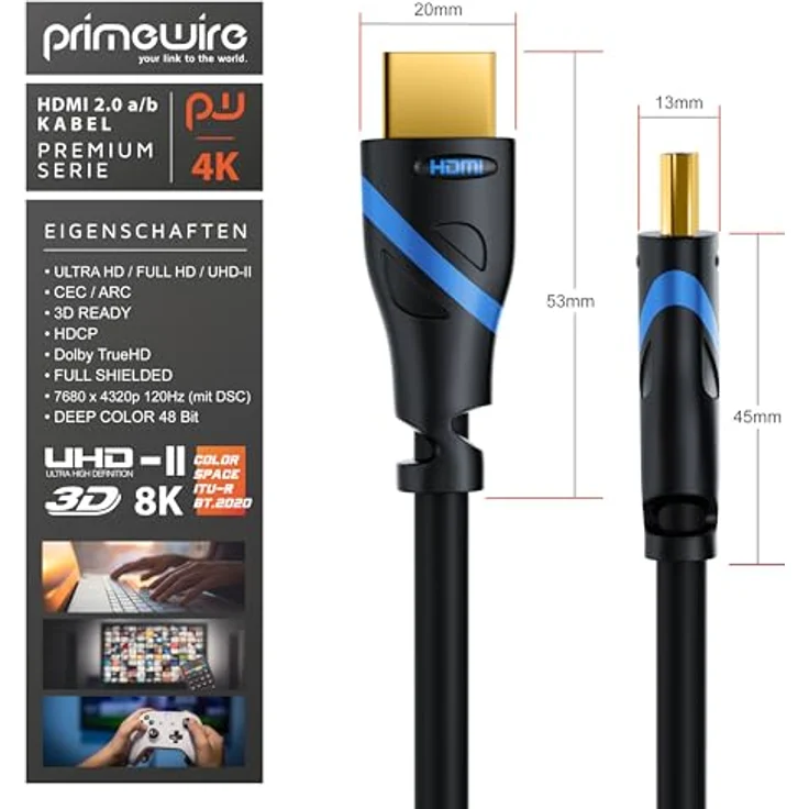CSL - 7,5m HDMI Kabel 2.0a 2.0b - Ultra HD 4k 60Hz - neuester Standard - High Speed HDMI 2.0 - Ultra HD Full HD 1080p - 3D ARC C HDCP HDR - 3-Fach geschirmt - bis zu 18 Gbit s - schwarz – Bild 3