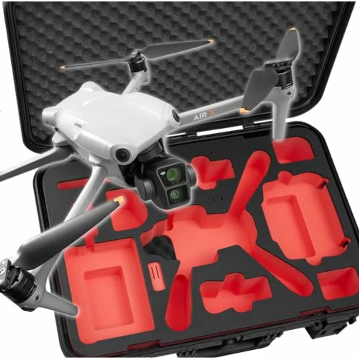 TomCase Drohnenkoffer „Ready to Fly” für DJI Air 3S Fly More Combo, Standard oder DJI RC 2 Controller, Akkus Laden im Koffer, wasserdichter ECO Schutzkoffer - Made in Germany, Schwarz – Bild 2