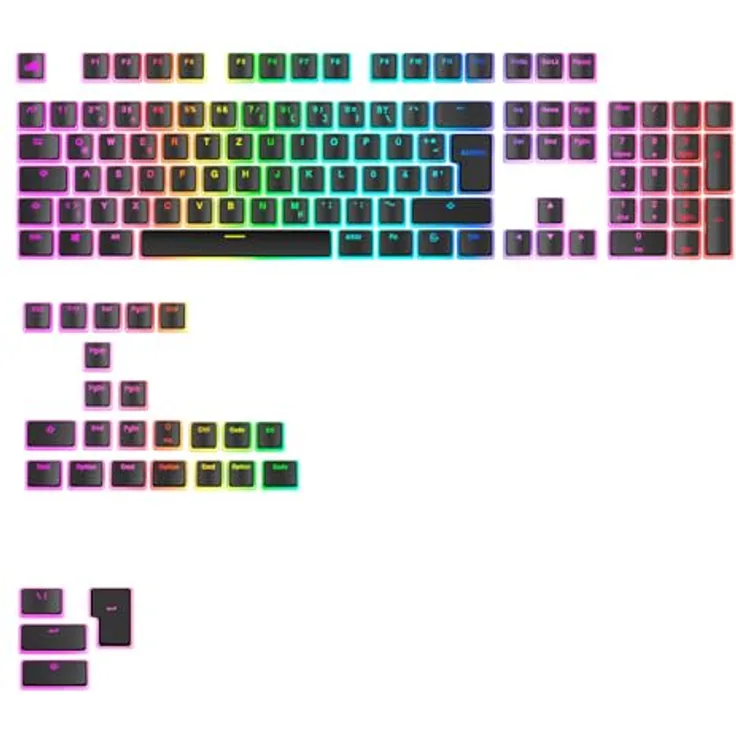 Glorious Aura V3 Keycaps, ISO Layout (DE), PBT, Doubleshot - Schwarz, Keycap-Komplettset mit lichtdurchlässigen PBT-Kunststoffkappen und DE-Layout