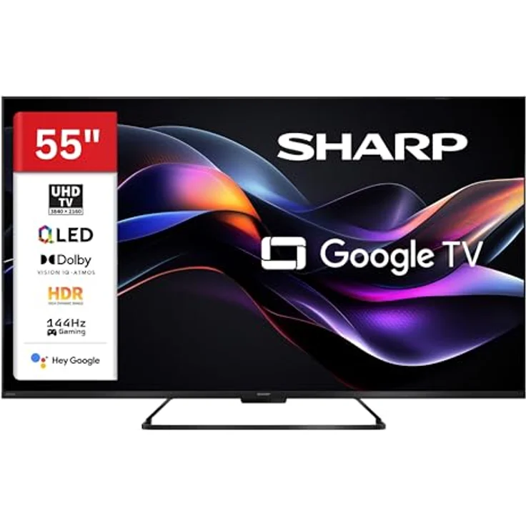 Sharp 55HR7765E QLED Fernseher 55 Zoll, Google Smart TV mit 4K UHD, HDR Dolby Vision, 144Hz Gaming und Dolby Atmos – Bild 1