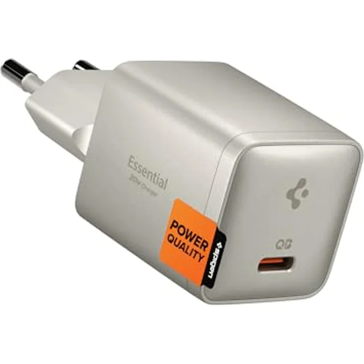 Spigen ArcStation Essential EE301EU-GAN 30W USB-C Wall Charger, kompakt mit GaN-Technologie und IntelligentSafety, Natural Titanium – Bild 1