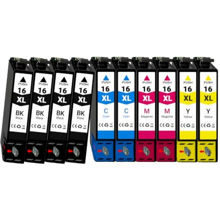 Druckerparadies 10er Multipack Epson 16XL Tintenpatronen, Schwarz, Cyan, Magenta, Gelb, hohe Kapazität, kompatibel mit WF2010, WF2510, WF2520, WF2530, WF2540, WF2630, WF2650, WF2660, WF2750, WF2760