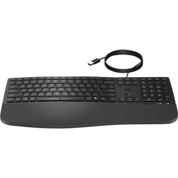 HP 480 Comfort Tastatur, kabelgebunden, ergonomisch mit leisen Tasten, Handballenauflage, 23 programmierbaren Tasten, USB-A, QWERTZ Layout, kompatibel mit Windows/macOS/ChromeOS, Schwarz – Bild 2
