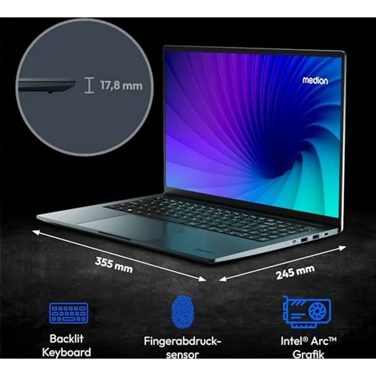 MEDION 40,6 cm (16 Zoll 4K OLED) S10 Laptop (Intel Core Ultra 7 155H, 16GB DDR5 RAM, 1TB PCIe SSD, 100% DCI-P3, FHD Webcam, WLAN, Win 11) - Leistungsstarker Laptop mit Intel Core Ultra 7 155H & 4K OLED Display – Bild 3