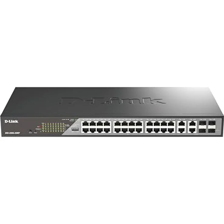 D-Link 28-Port Gigabit PoE+ Smart Surveillance Switch (24 x 1000BASE-T PoE+ and 4 x Combo SFP, 802.3af/at, 370W PoE Budget, bis zu 250 Meter Long Range PoE, VLAN, QoS, ERPS, ONVIF) – Bild 1