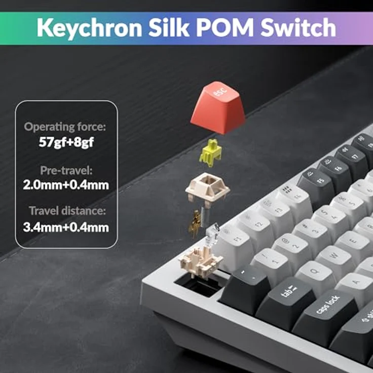 Keychron Q1 Ultra 8K, Kabellose mechanische Tastatur mit 75% Layout, Aluminium, ZMK-programmierbar, 82 Tasten, POM Switch - Banana, RGB, 2,4 GHz/Bluetooth, kabelgebunden, QWERTY US – Bild 8