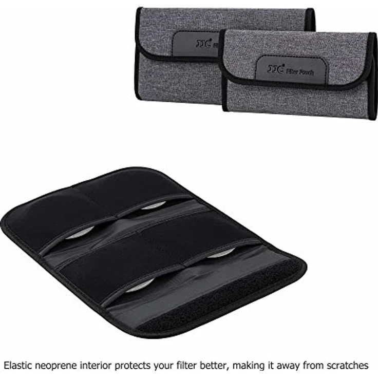 JJC 4 Taschen Kamera-Objektiv-Filtertasche aus elastischem Neopren für Filter bis Ø 82 mm mit Mikrofaser-Reinigungstuch, robust und langlebig – Bild 3