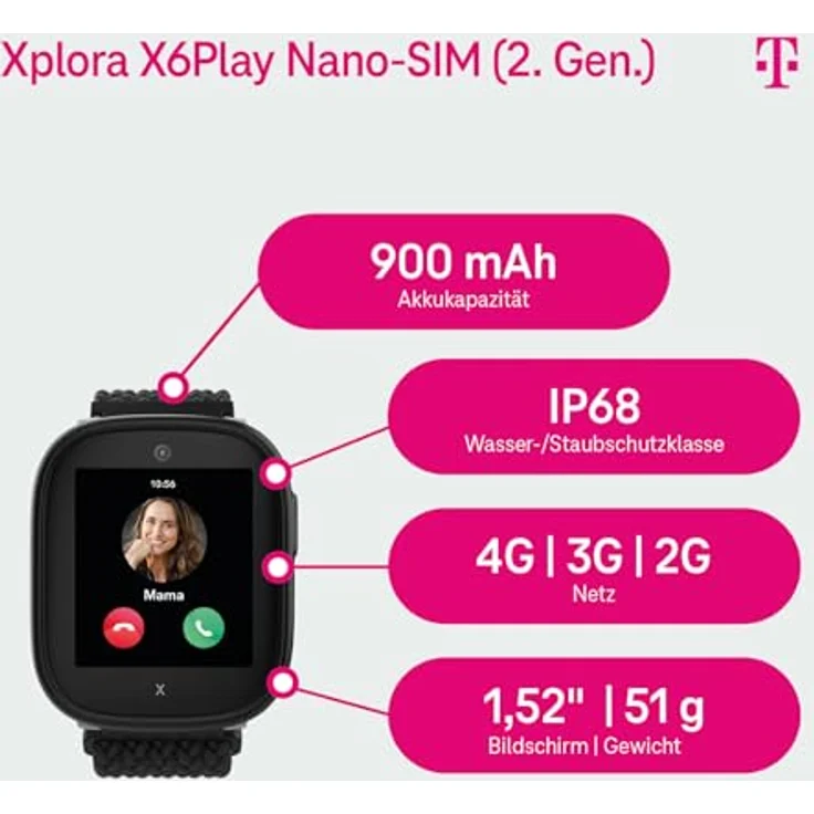 Deutsche Telekom Xplora X6 Play Smartwatch Schwarz für Kinder, GPS-Tracker, SOS-Taste, Mix&Match Zubehör, Kamera, Schrittzähler, 1 GB RAM, 8 GB Speicher, inklusive 30 € Amazon Gutschein bei SIM-Aktivierung – Bild 2