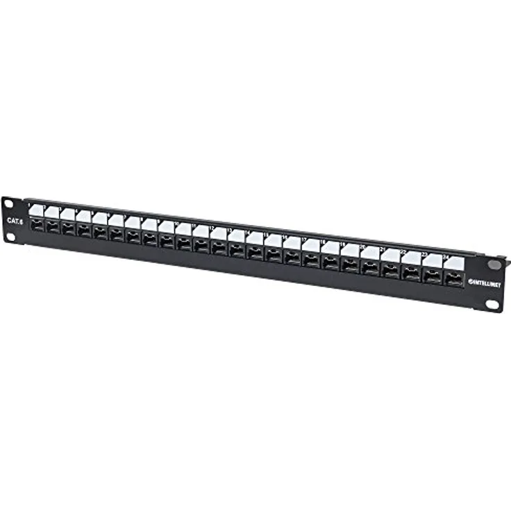Intellinet 24 Port Netzwerk-Patchpanel, CAT 6, 1 HE, bestückt, abschließbar, 483 mm (19 Zoll)