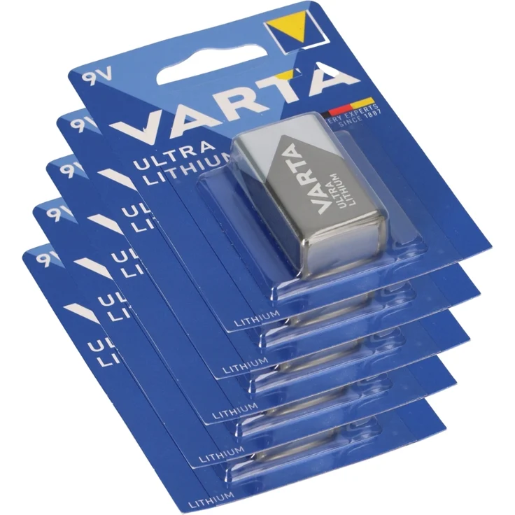 VARTA Professional Lithium 9V Block Batterie, 5er Pack für Rauchmelder & Sicherheitstechnik
