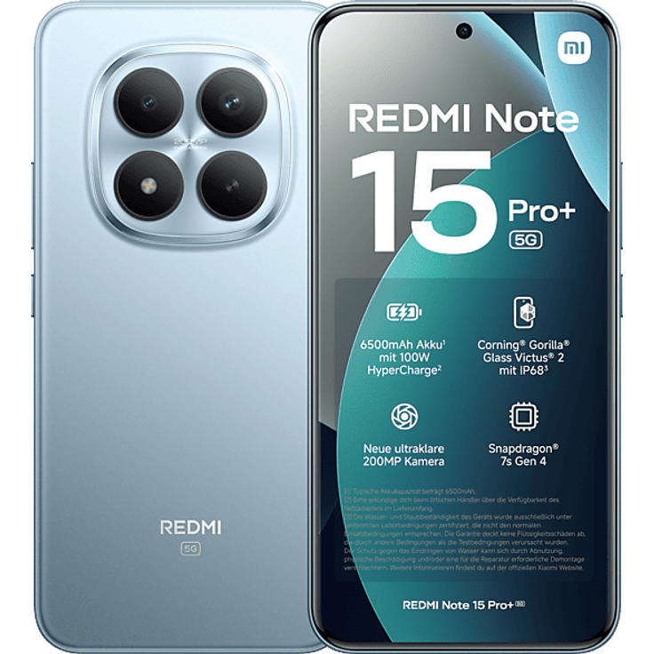 XIAOMI REDMI Note 15 Pro+ 5G, Smartphone mit 256 GB Speicher, Dual SIM, Glacier Blue – Bild 1