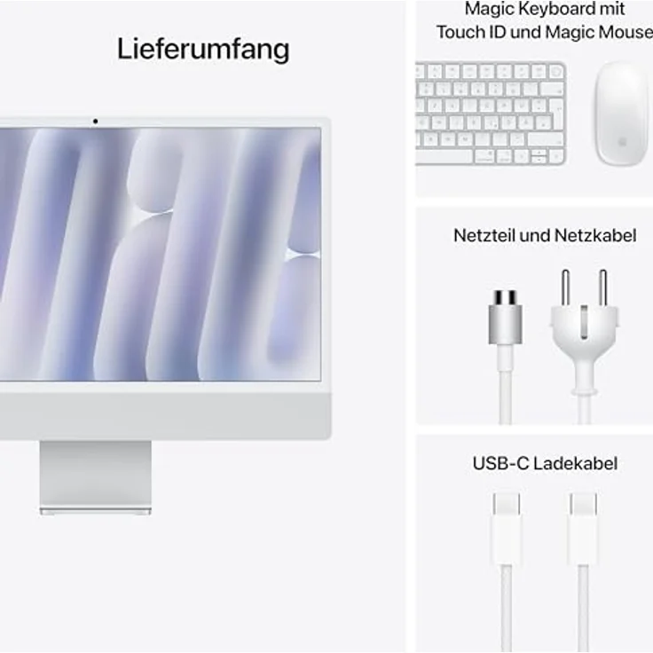Apple iMac 24" (2024), MWUU3D/A, Apple M4 10-Core GPU, 16 GB RAM, 256 SSD, Silber – Bild 6