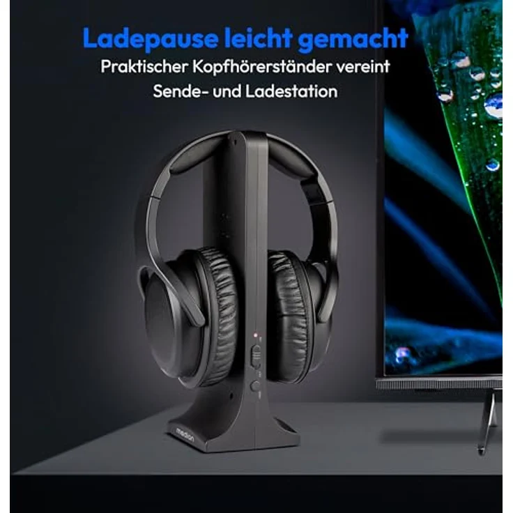 MEDION Funkkopfhörer HS-1, kabelloser Over Ear mit Ladestation, 15m Reichweite, USB-C, 10h Akkulaufzeit, MD40006 – Bild 4