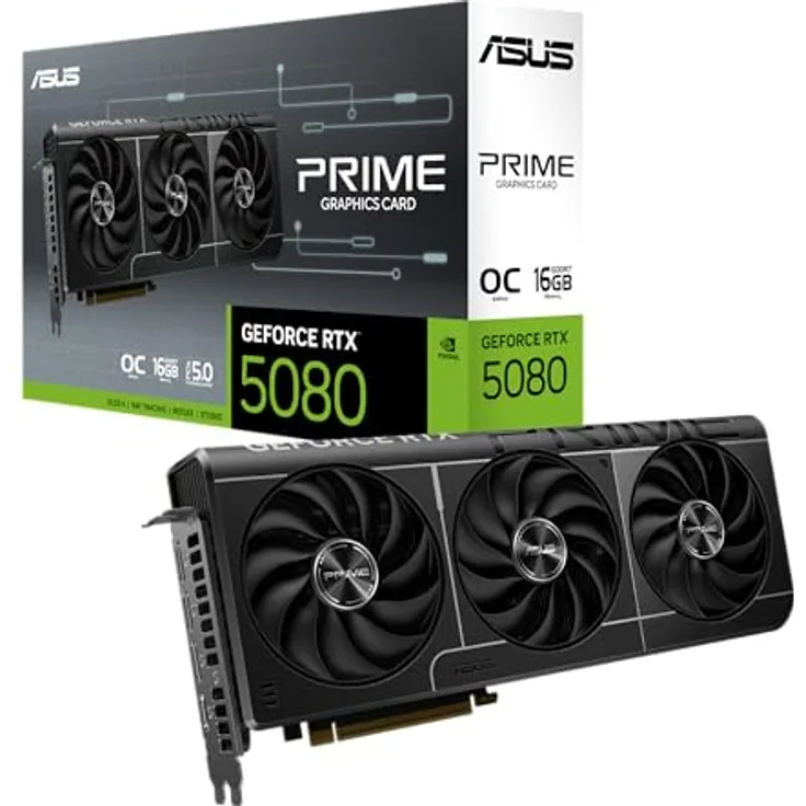 Asus GeForce RTX 5080 PRIME OC EVO, Grafikkarte mit 16 GB GDDR7, PCIe 5.0 und NVIDIA DLSS 4, maximale Auflösung 7680 x 4320 Pixel