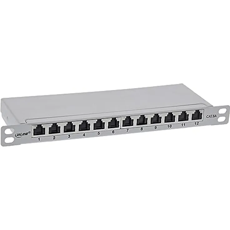 InLine® 10" Patchfeld Cat.6A 0,5HE 12-Fach, lichtgrau, RAL7035, mit Staubschutz